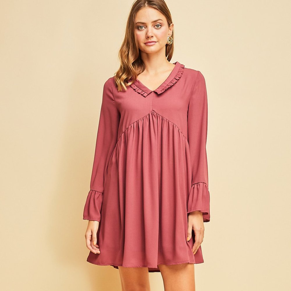 ENTRO Long Bell Sleeve Baby Doll Dress